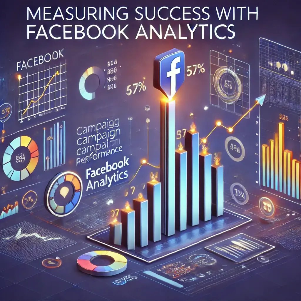 DALL·E 2024-09-08 22.27.15 - An image representing Facebook analytics with graphs, charts, and metrics, focusing on tracking campaign performance. It should feature data visualiza